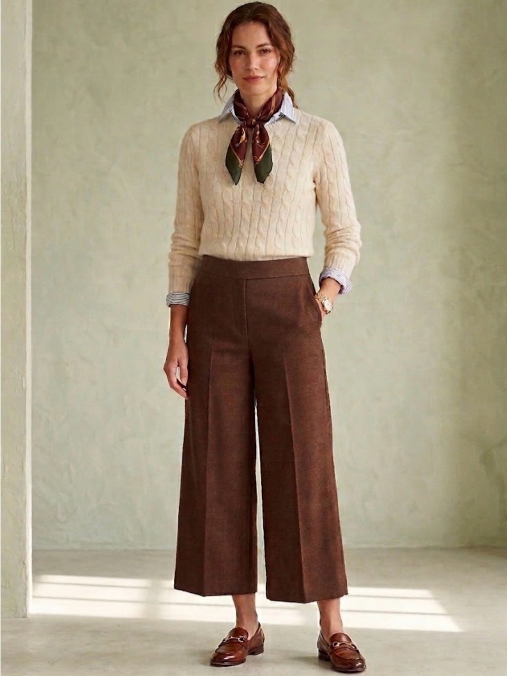 Talbots wide leg crop linen blend